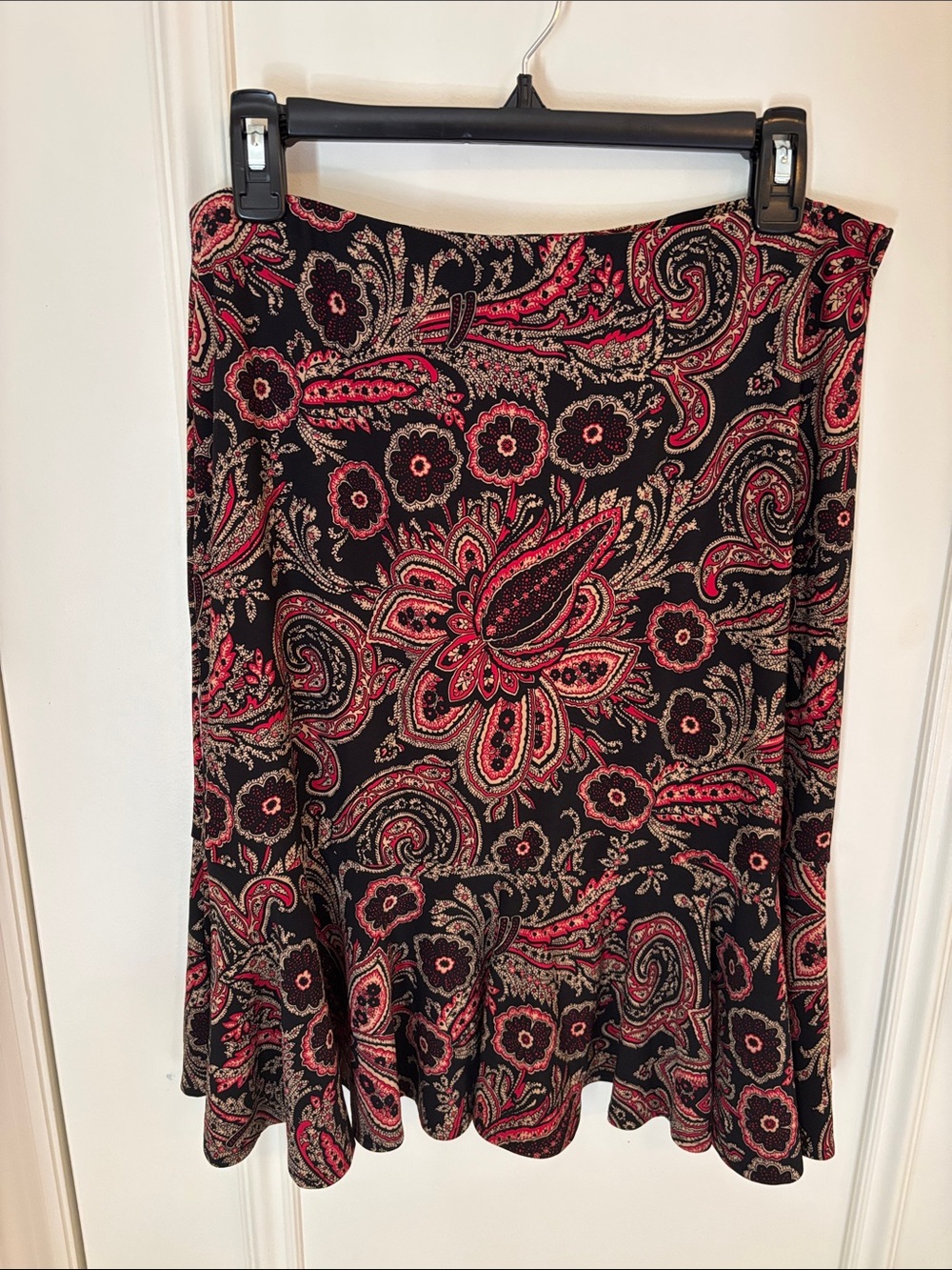 Chaps Floral Paisley A-Line Skirt in Black and Red